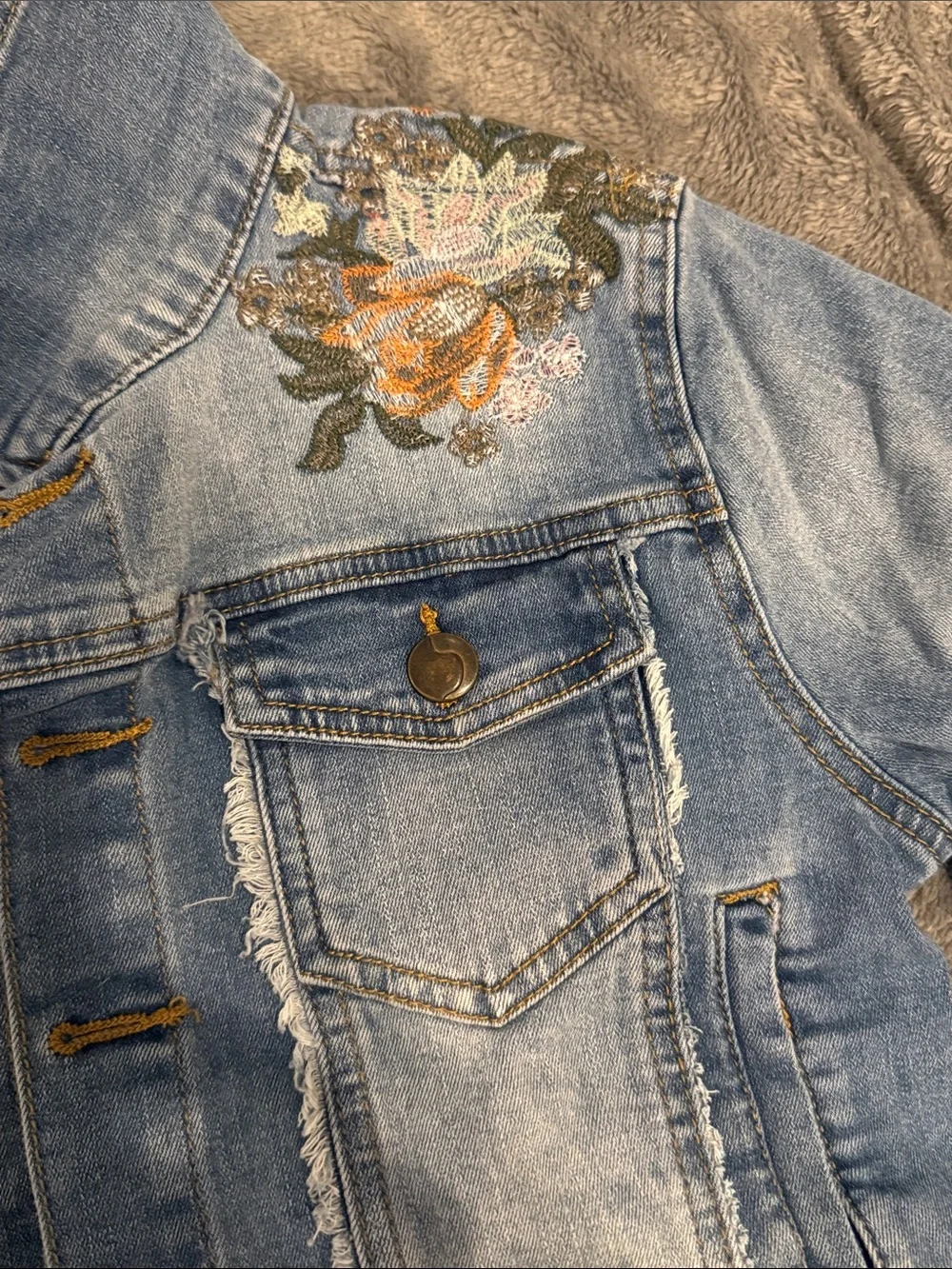 Joe's Girls 7Y Jeans Light Blue Denim Jacket with Floral Embroidery